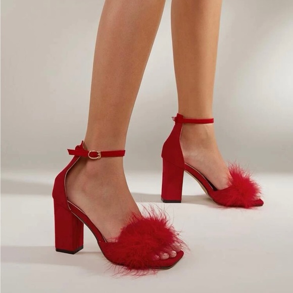 red fluffy strappy heels! - Picture 3 of 3